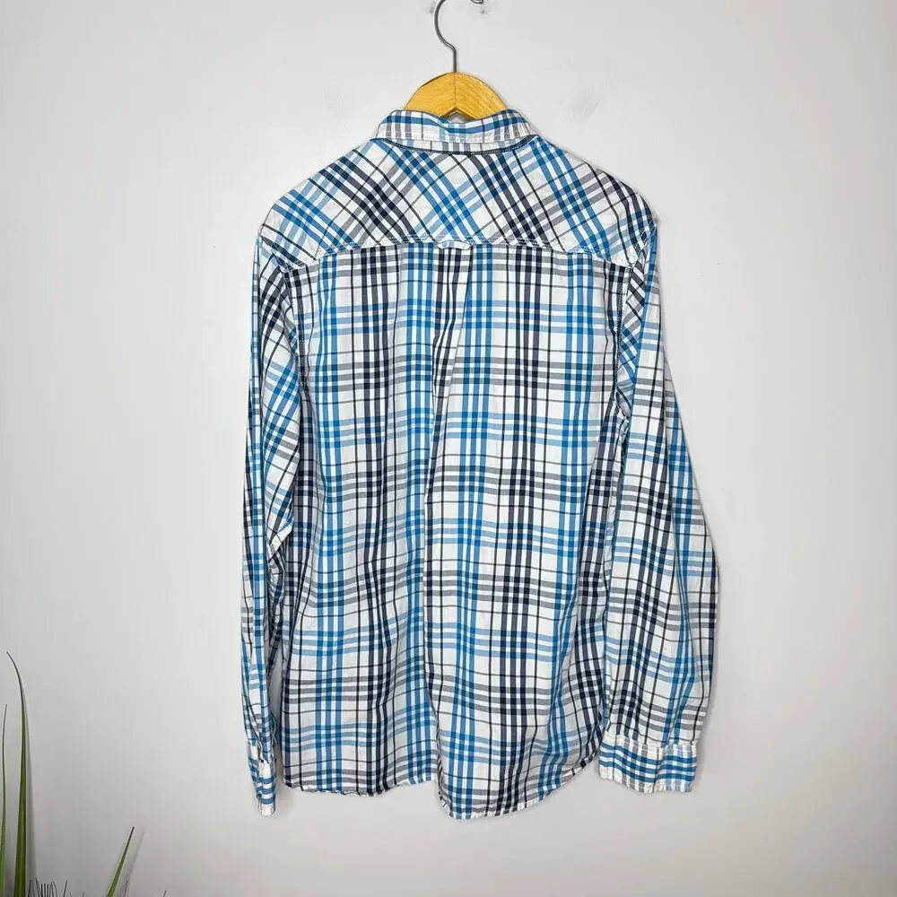The North Face Men's Blue & White Plaid Two Pocket Button Front Shirt Size Large